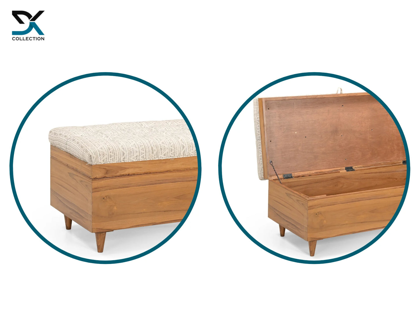 Monte Teak Wood Ottoman | Upholstered Blanket Box