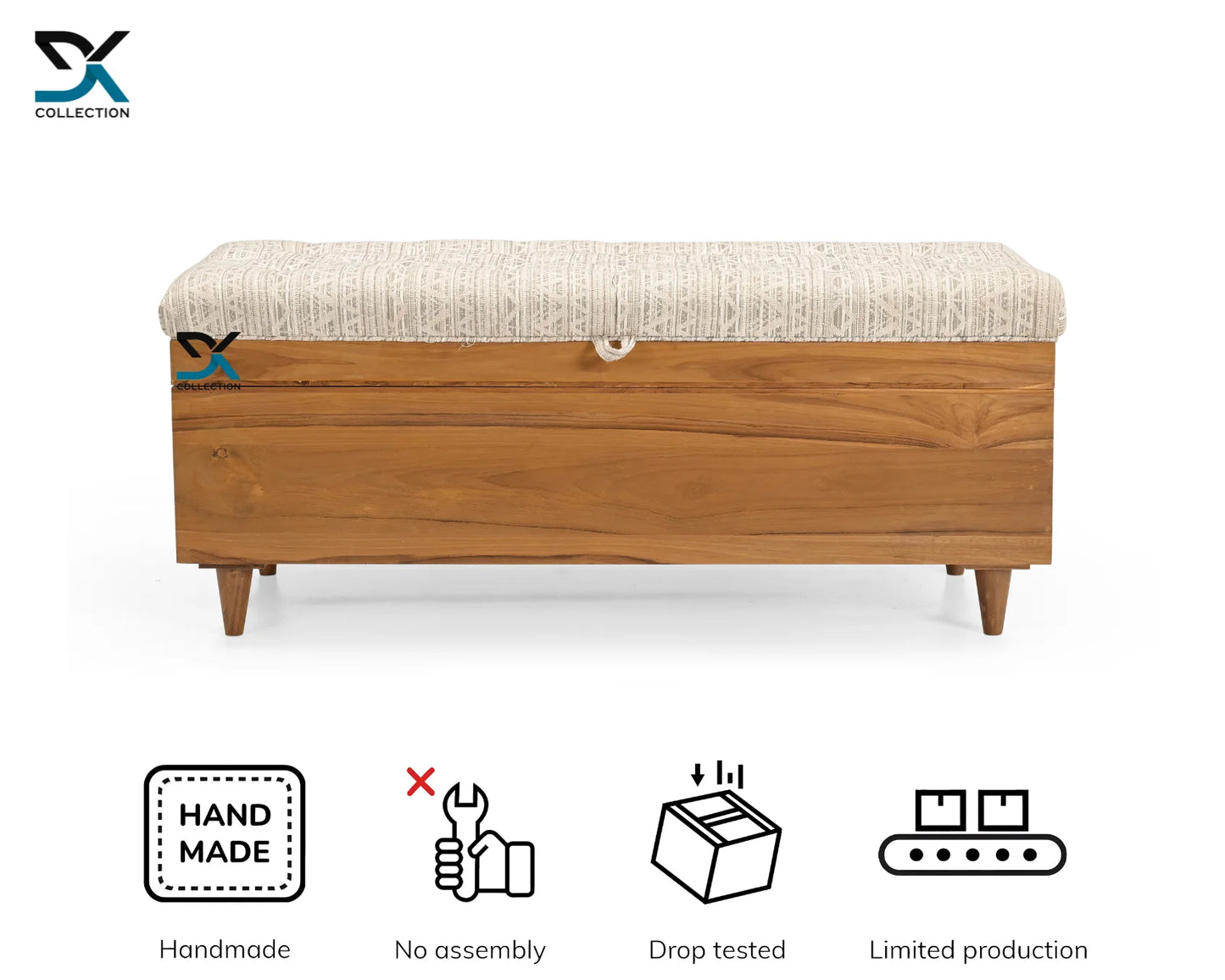 Monte Teak Wood Ottoman | Upholstered Blanket Box
