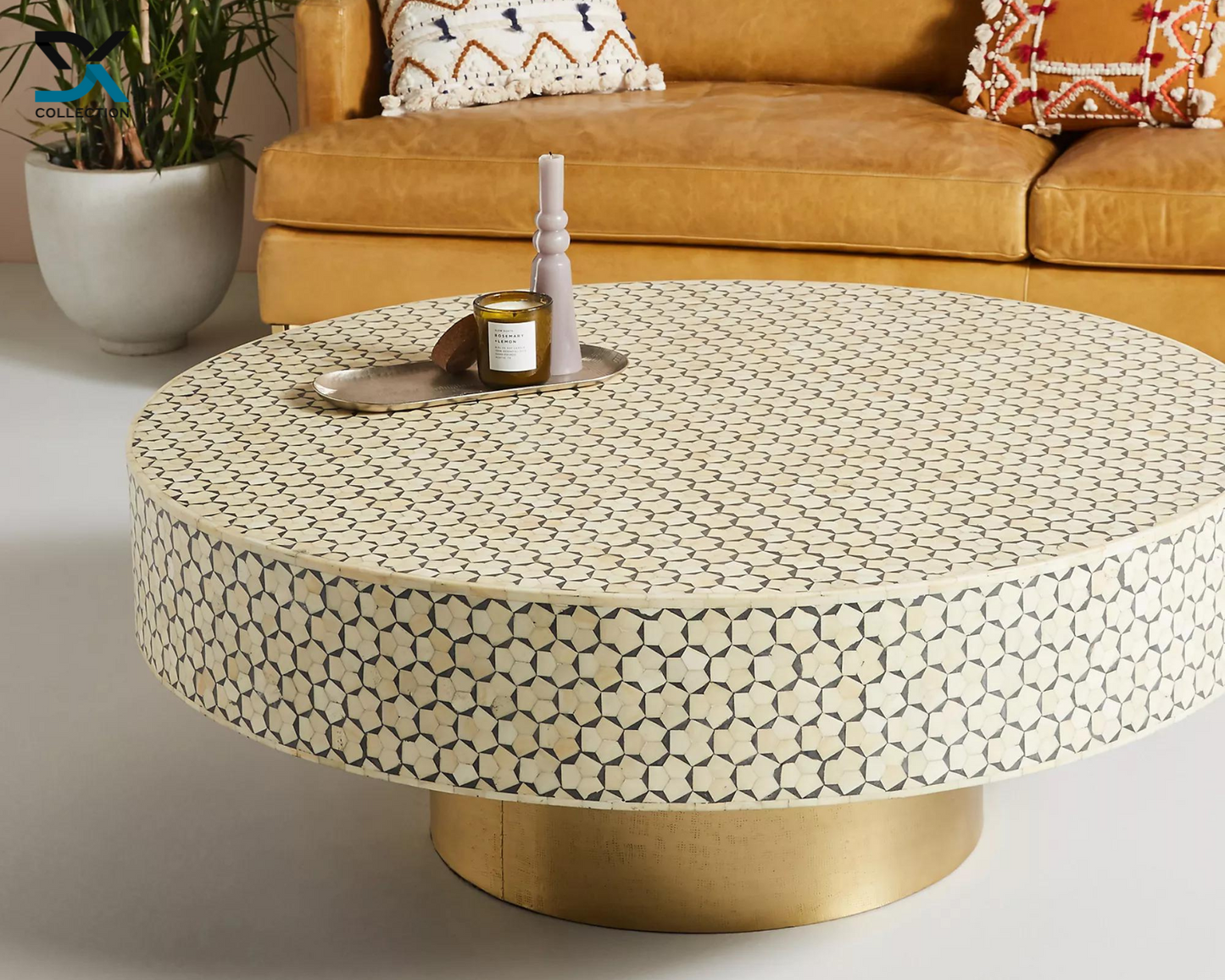 Optical Bone Inlay Round Coffee Table