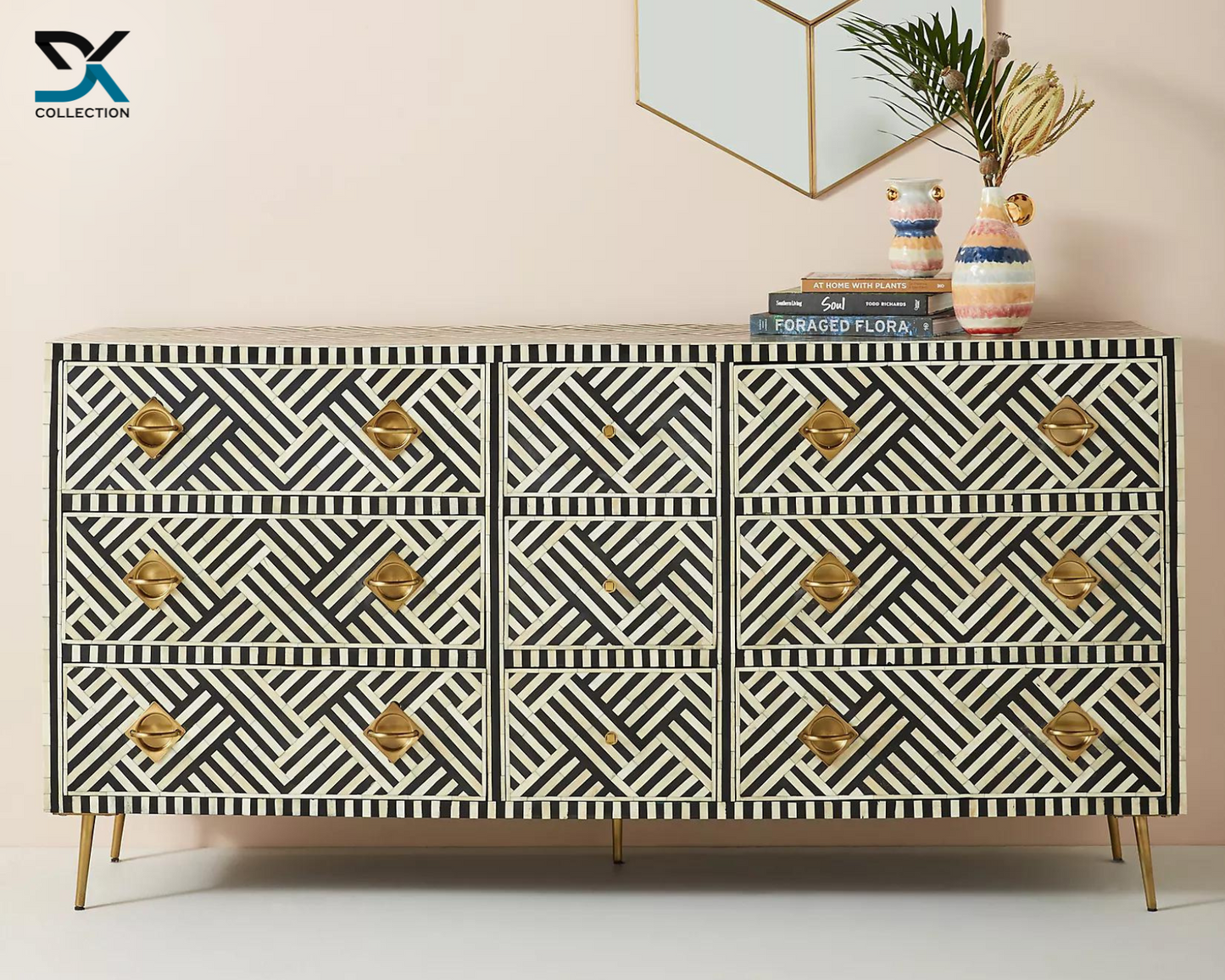 Scroll Bone Inlay Nine-Drawer Dresser