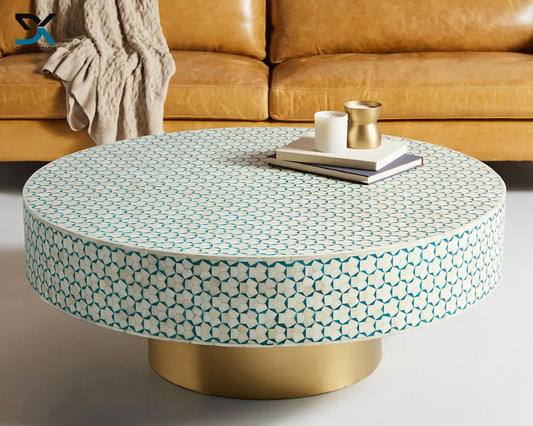 Optical Bone Inlay Round Coffee Table