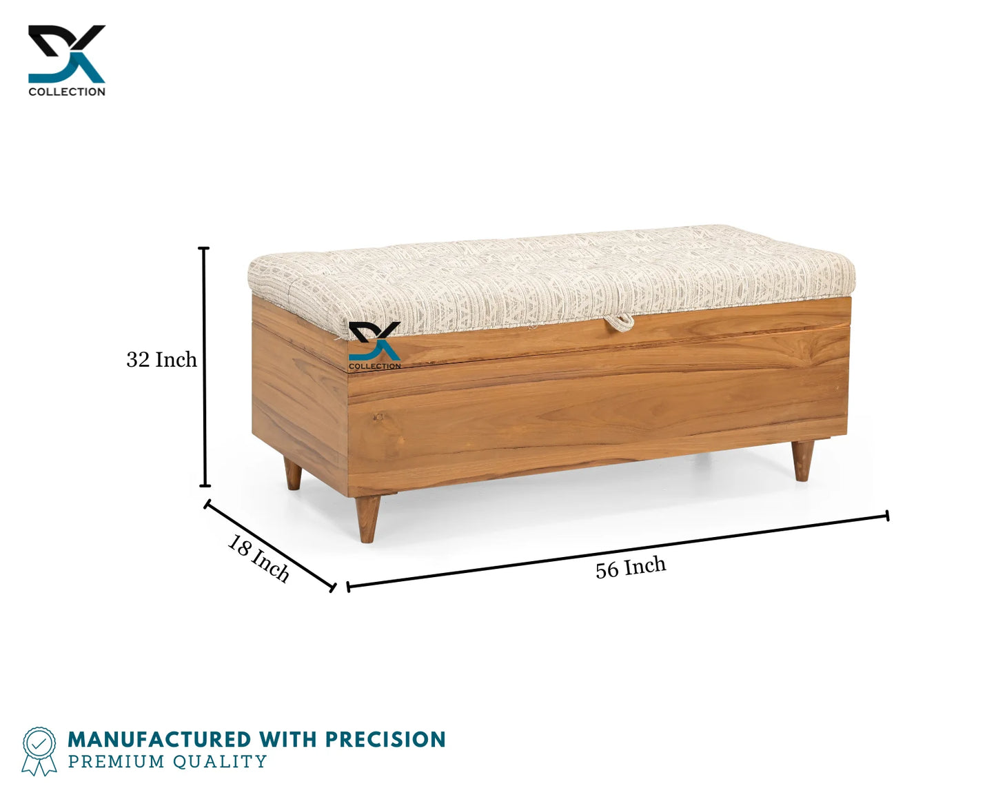 Monte Teak Wood Ottoman | Upholstered Blanket Box