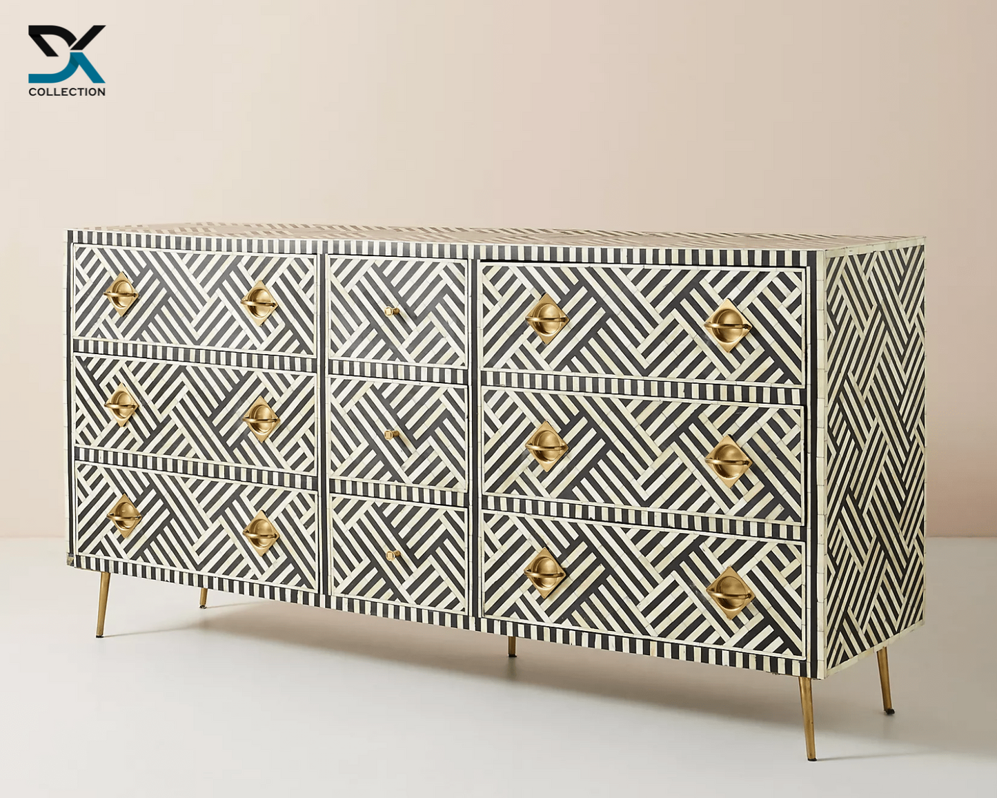 Scroll Bone Inlay Nine-Drawer Dresser