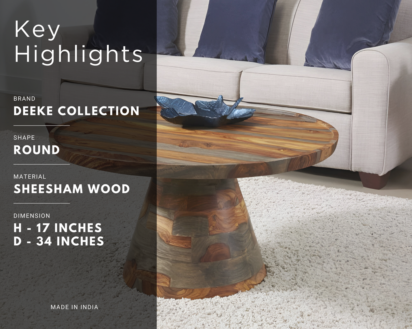 Sante Modern Solid Sheesham Wood Coffee Table