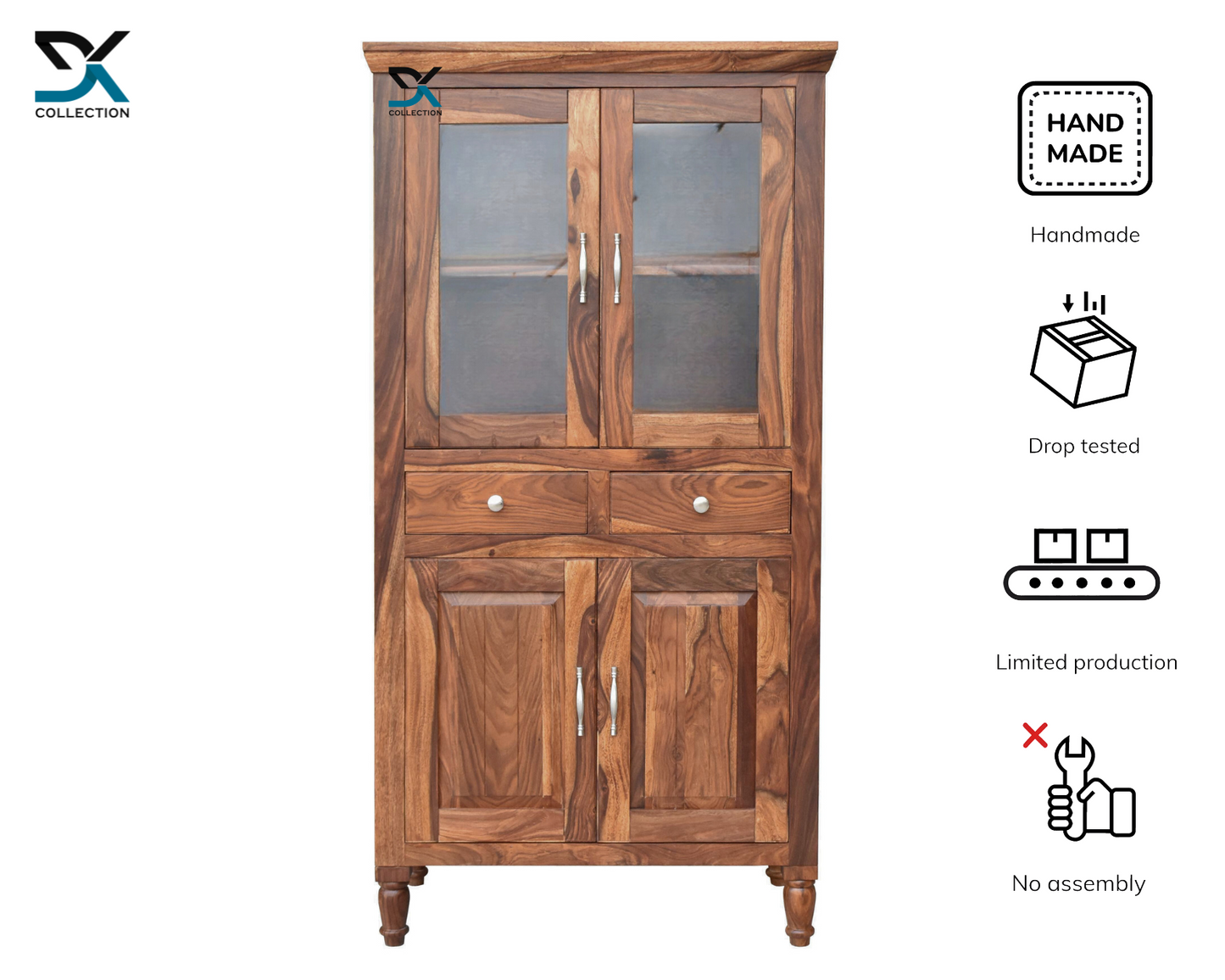 Monarch Solid Sheesham Wood Tall Kitchen/Crockery Cabinet