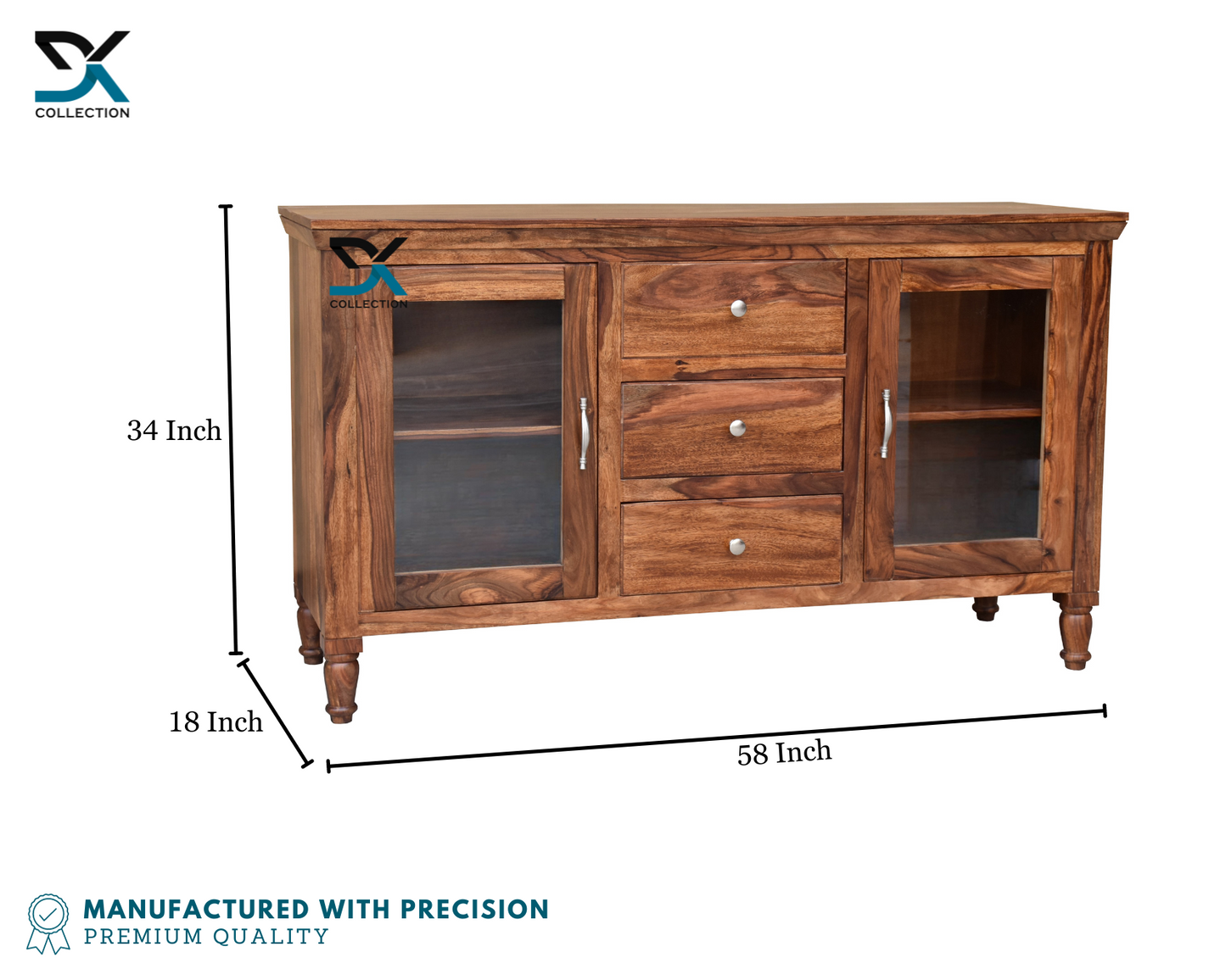 Monarch Solid Sheesham Wood Kitchen Crockery Cabinet