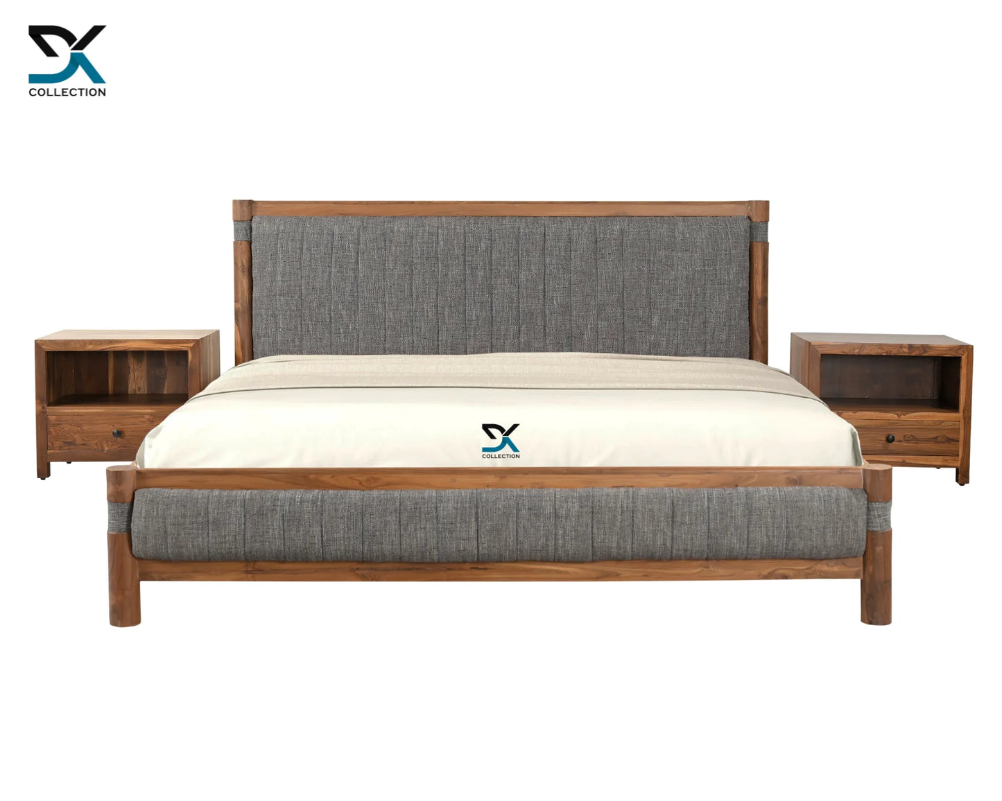 Zenith Teak Wood Upholstered Bed Without Storage