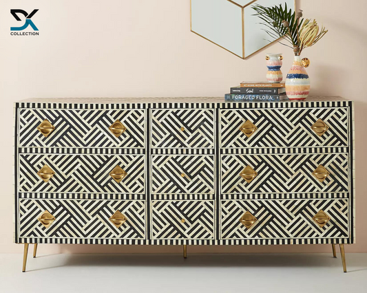 Scroll Bone Inlay Nine-Drawer Dresser