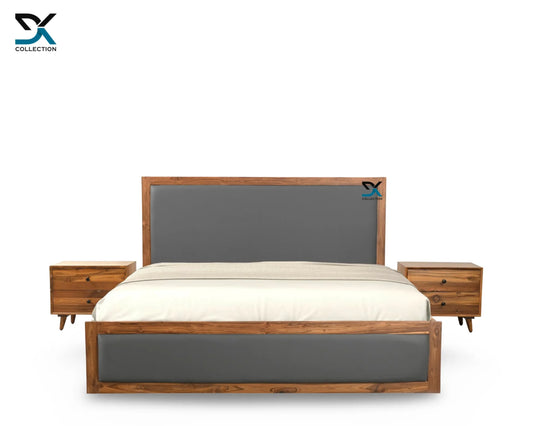 Zenith Teak Wood Upholstered Bed