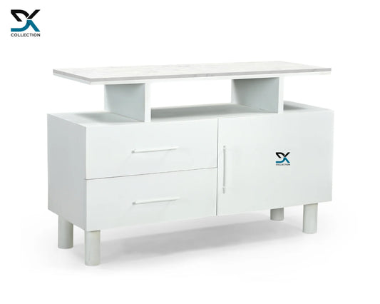 Wellington White TV Unit Cabinet | Entertainment Unit | 1-Door & 2-Drawers Cabinet | Basin Counter