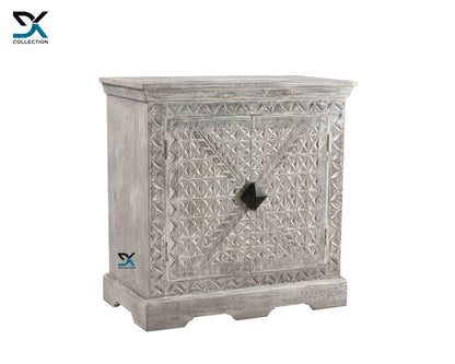 Wooden Handcarving Cabinet with Doors | White Finish