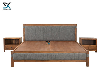 Zenith Teak Wood Upholstered Bed Without Storage