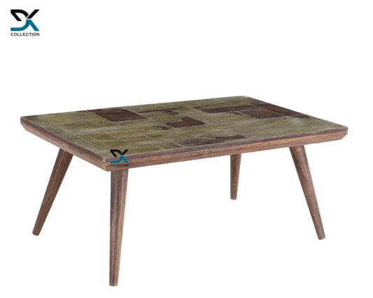 Centure Solid Wood Coffee Table with Metal Design Top