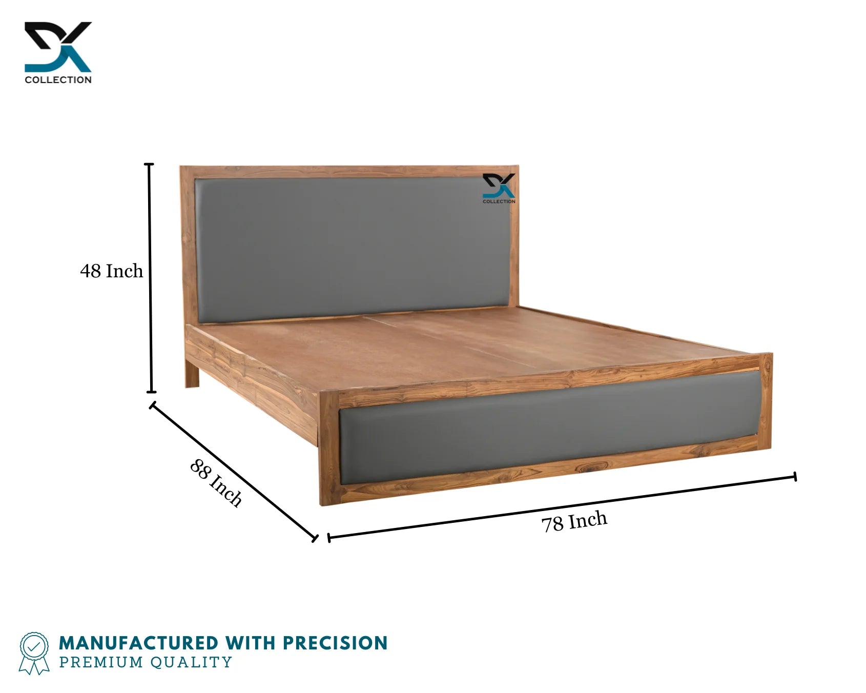 Zenith Teak Wood Upholstered Bed