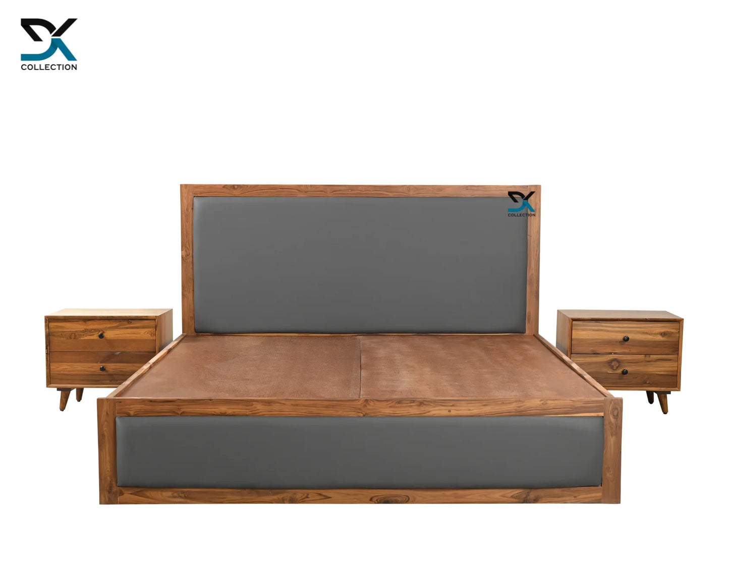 Zenith Teak Wood Upholstered Bed