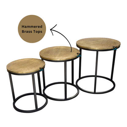 Brasso Set of 3 Nesting Table | Hammered Handmade Brass Sheet Top