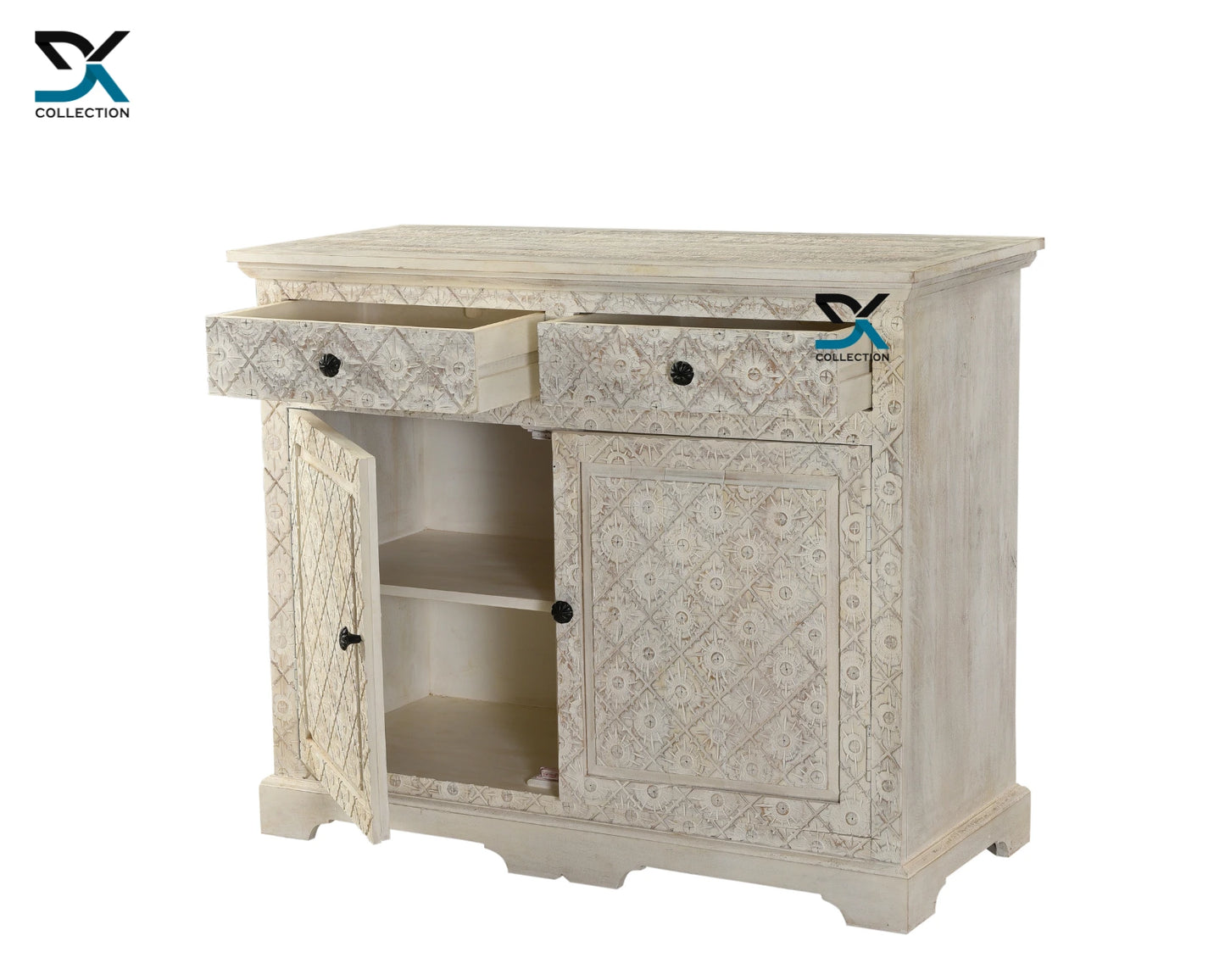 Montreal Solid Wood Flower Carving Storage Cabinet