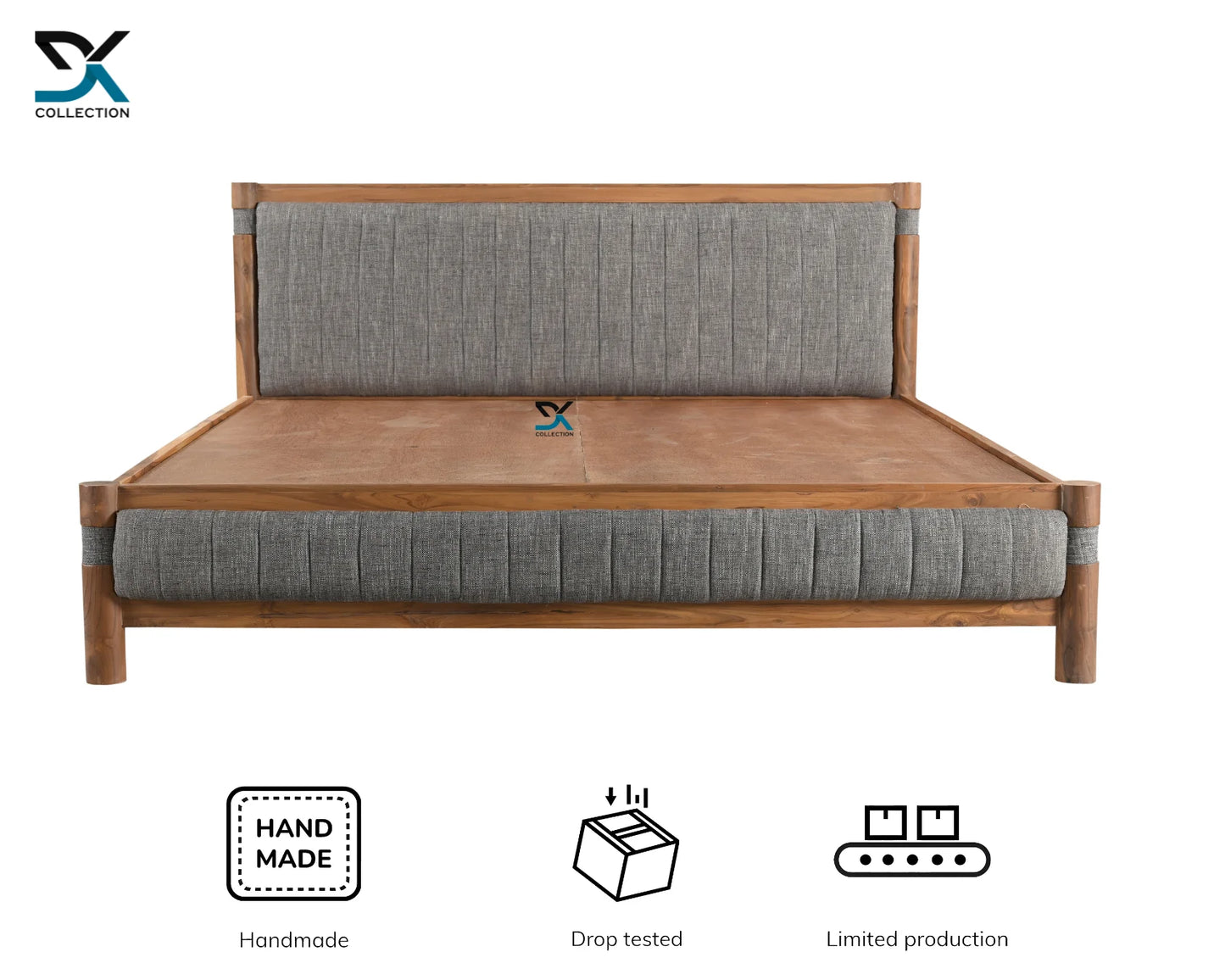 Zenith Teak Wood Upholstered Bed Without Storage