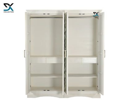 Zoey 4-Door Wardrobe | Plywood White Finished Wardrobe