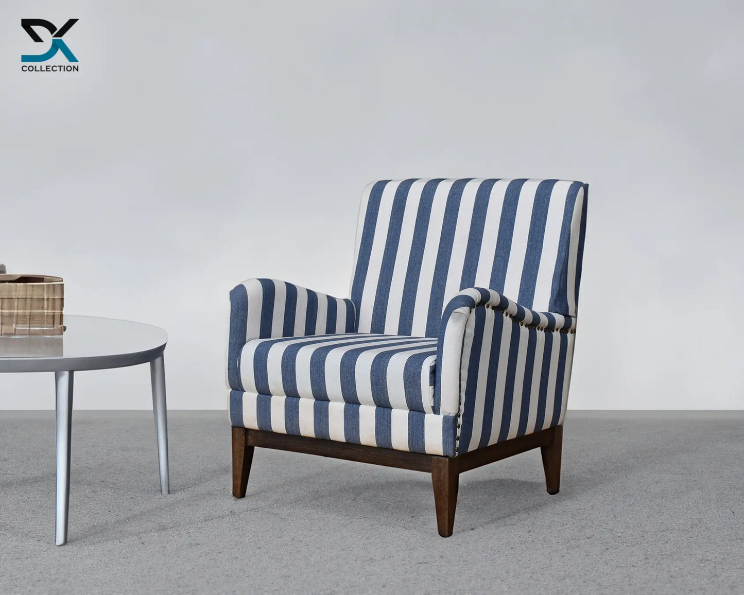 Neil Striped Lounge Chair | Living Room Seater With Wooden Legs