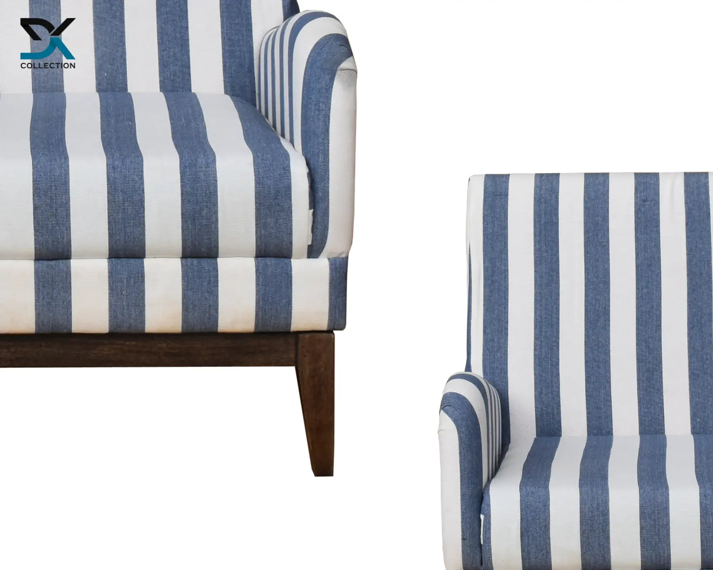 Neil Striped Lounge Chair | Living Room Seater With Wooden Legs