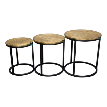 Brasso Set of 3 Nesting Table | Hammered Handmade Brass Sheet Top