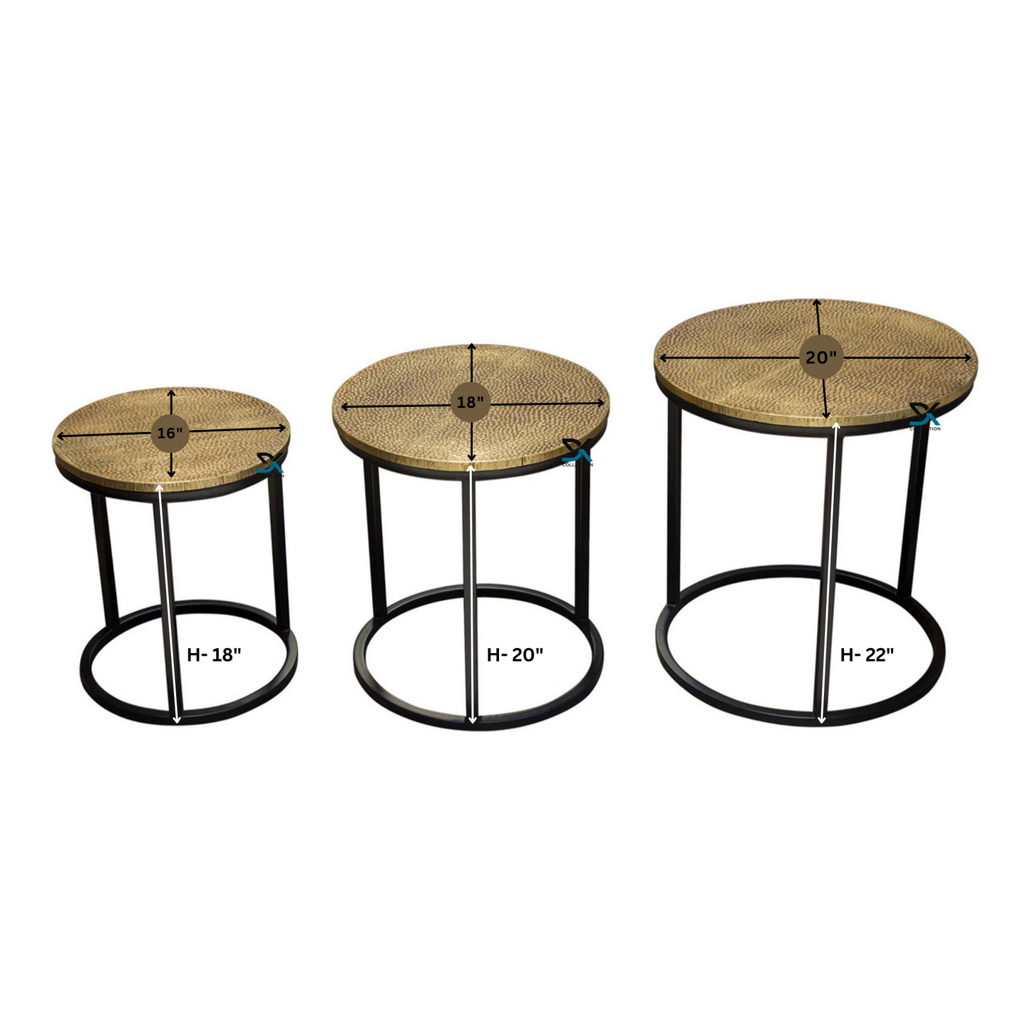 Brasso Set of 3 Nesting Table | Hammered Handmade Brass Sheet Top