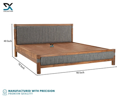 Zenith Teak Wood Upholstered Bed Without Storage