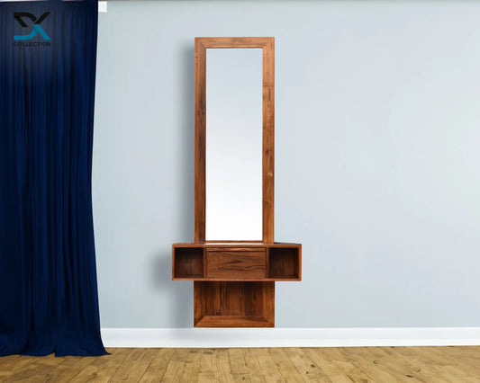 Saleno Wooden Wall Mounted Dressing Table With Drawer | Modern Mirror Table For Home & Bedroom