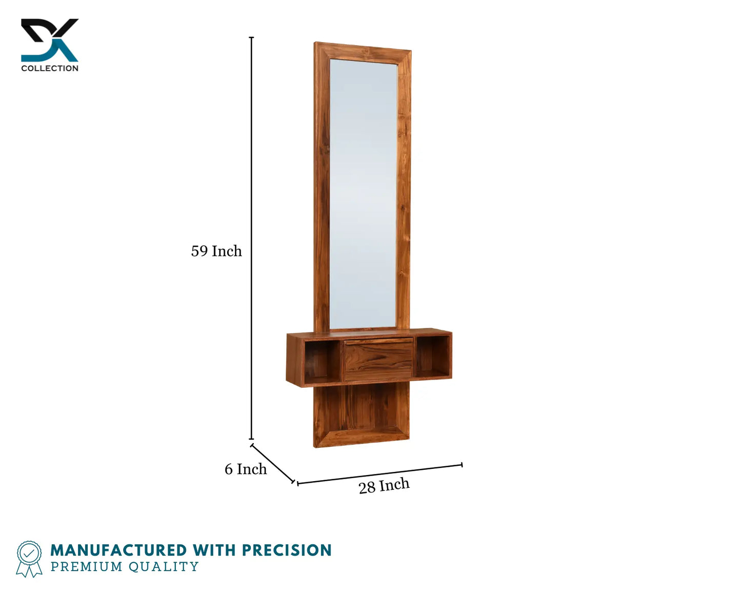 Saleno Wooden Wall Mounted Dressing Table With Drawer | Modern Mirror Table For Home & Bedroom