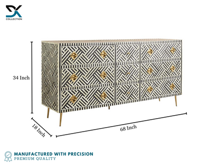 Scroll Bone Inlay Nine-Drawer Dresser