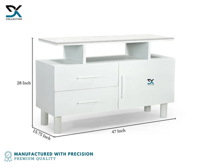 Wellington White TV Unit Cabinet | Entertainment Unit | 1-Door & 2-Drawers Cabinet | Basin Counter